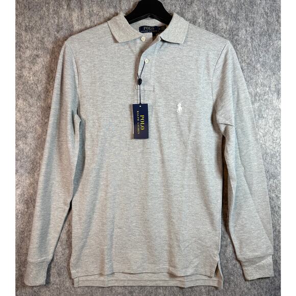 NWT Polo Ralph Lauren Mens Gray Long Sleeve Custom Slim Fit Polo - XS - Picture 1 of 9